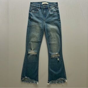 Hidden High-Rise Distressed Flare Jeans Medium Wash Raw Hem Size 25 Spring Trend